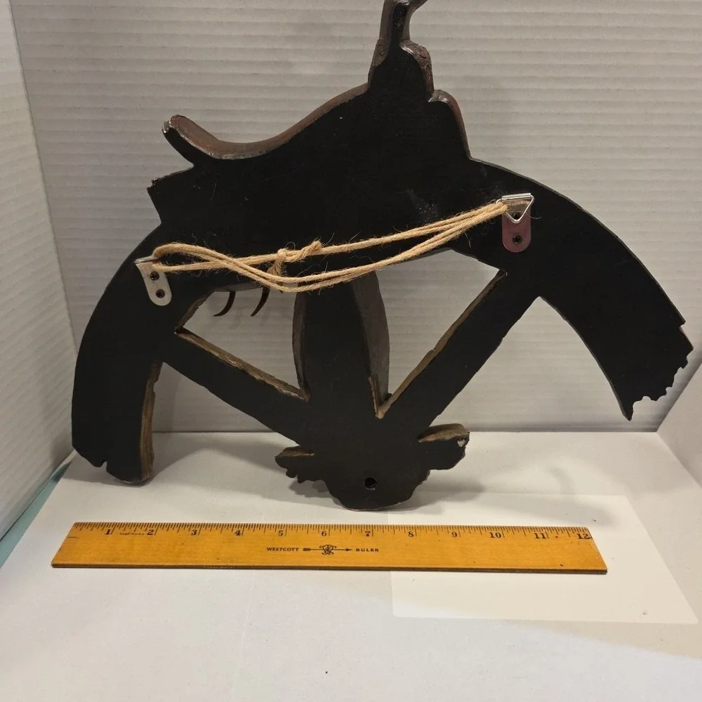 Western Wagon Wheel Decor Horse Saddle Coat Hat Rack with Hooks 14